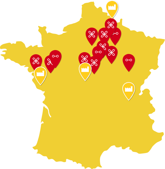 Carte de la filière blé en France