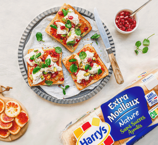 Recette Harrys toast d'hiver vitaminés extra moelleux nature sans sucre ajoutés oranges sanguines et burrata